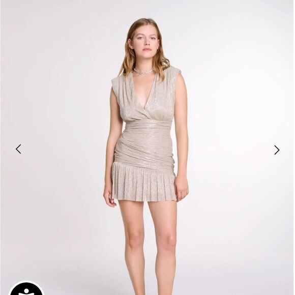 Maje Short Metallic V Neck Mini Dress   | Size 4 - Picture 1 of 10